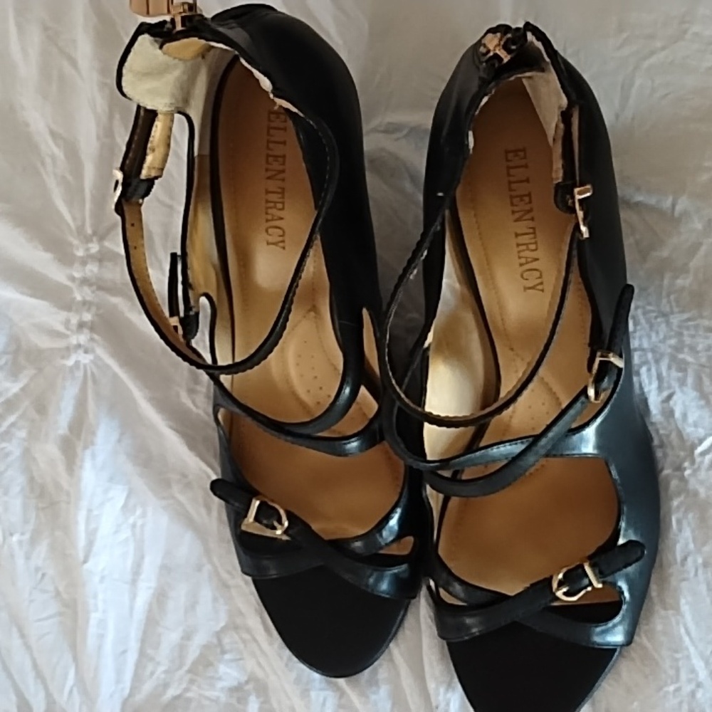 NEW Ellen Tracy Strappy 3" Heel Leather Shoes - Aurly Black SZ 9M - Picture 8 of 8